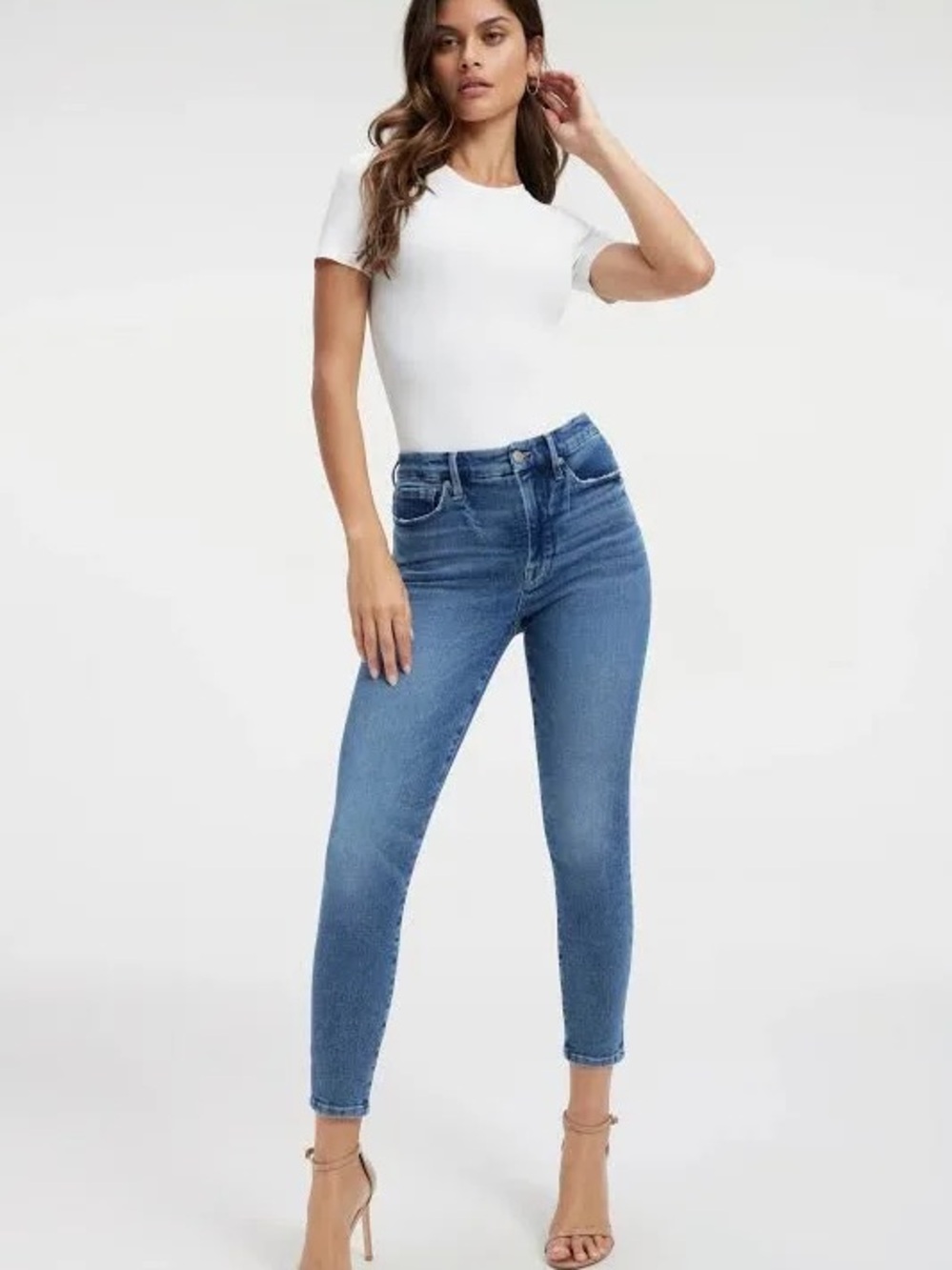 Good American Mid-Rise Blue Ankle Skinny Jeans